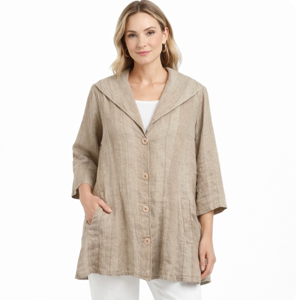 FLAX Linen Striped Jacket Blazer Size Small Lagenlook Granola Girl